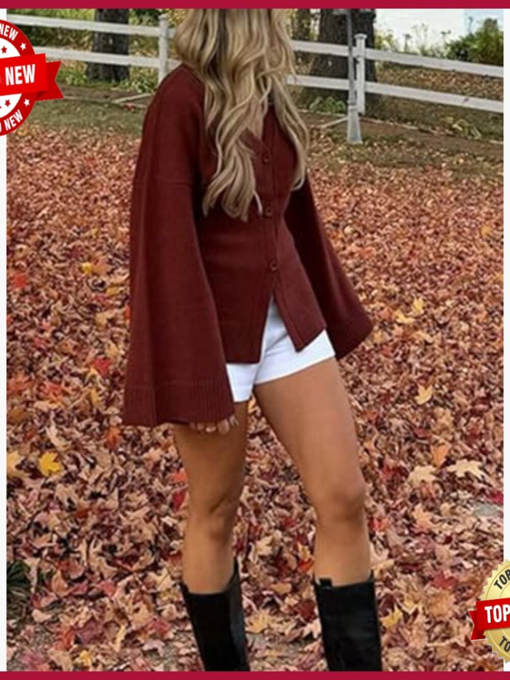 Y2K Long Bell Sleeve V-Neck Button Down Knit Cardigan Sweater Open Front - Picture 5 of 5